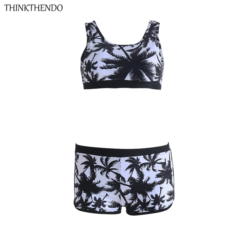 THINKTHENDO Sexy Women Crop Tops High Waist Shorts Floral Bikini Set Beach Swimwear Swimsuit THINKTHENDO