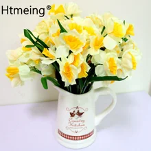 Sztuczne kwiaty żonkil bush spraye żółty i biały letni kwiat na wesele biuro w domu świąteczne dekoracje tanie i dobre opinie Jedwabiu Htmeing Bukiet kwiatów Party daffodil Daffodil flowers silk flowers