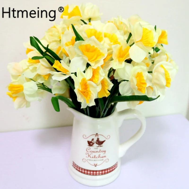 

artificial daffodil flowers bush sprays yellow and white Summer flower for wedding home office festive decoration
