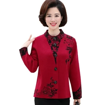 

Autumn Winter Middle Age Women Plus Size Long Sleeve Knitted Sweater Cardigan Female Embroidered O-Neck Casual Knitted Tops F454