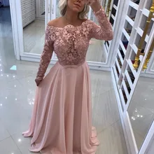 Vestido de gala новые шифоновые платья для выпускного вечера кружевные длинный рукав средней длины дешевые вечерние платья