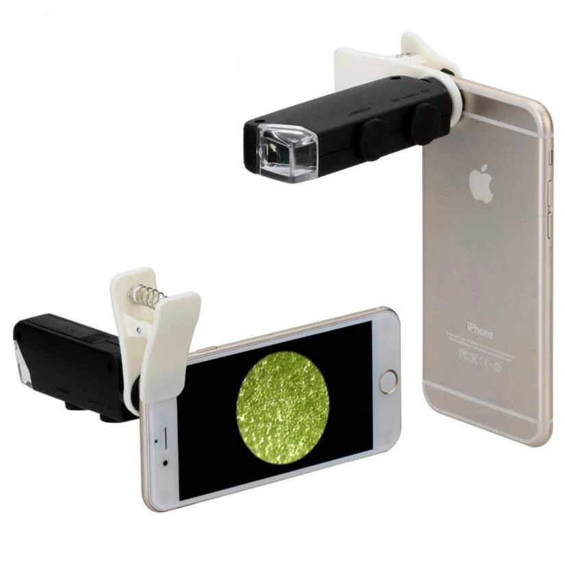 

60x-100x Zoom Focus LED Illuminated Cellphone Microscope Magnifier Jewelry Appraisal Loupe with Lamp for Mobile Phone Clip