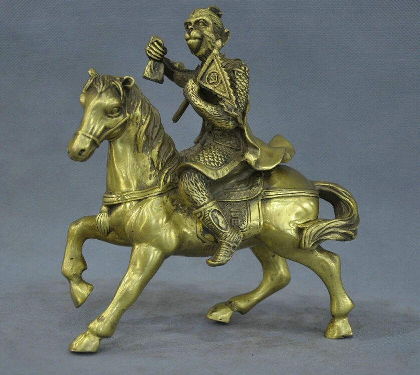 

7'' China Folk Zodiac Monkey Soldier Warrior Ride Horse Bronze Statue decoration bronze factory outlets