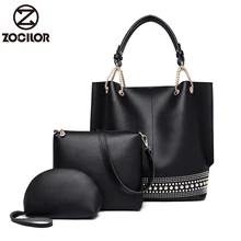 Модные женские сумки с заклепками, 3 комплекта, женские сумки известных брендов из искусственной кожи, Женская Высококачественная роскошная сумка через плечо, дизайнерская сумка