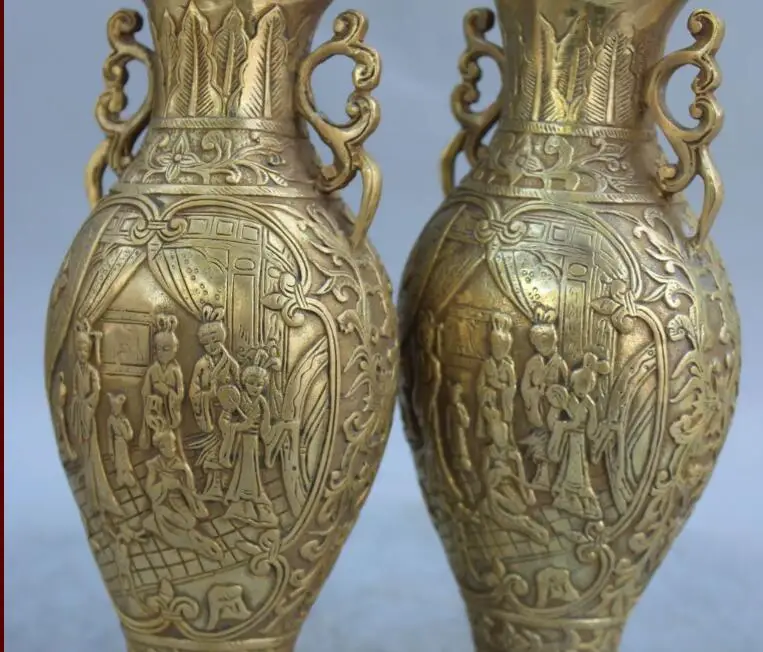 

S3403 9" Marked Chinese Dynasty Palace Bronze Brass Belle Flower Bottle Vase Statue