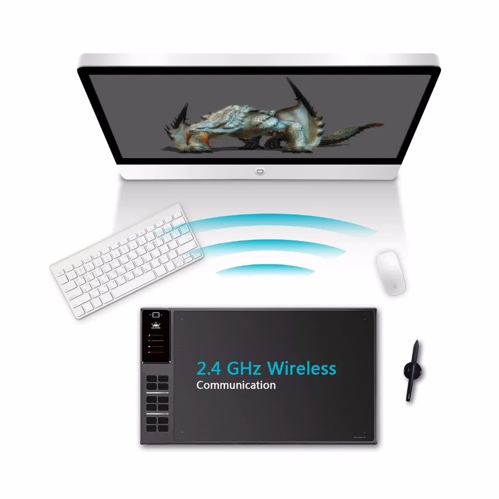 

New Luxury 2.4G Wireless Huion Graphic Tablet 13.8 x8.6 Largest WH1409 Built in 8G Memory Card for Drawing Bag Glove Xmas Gifts