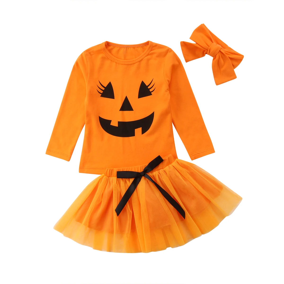

Toddler Baby Girl Halloween Clothes Long Sleeve Tops Skirt Headband 3PCS Outfit