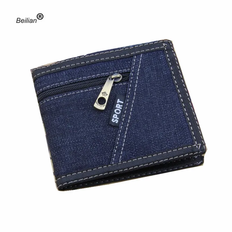 

Casual Wallet Denim Canvas Men Wallets Purse Thin Money Bag 2018 New Zipper Bifold Card Holders Multi Pockets Purse for Men