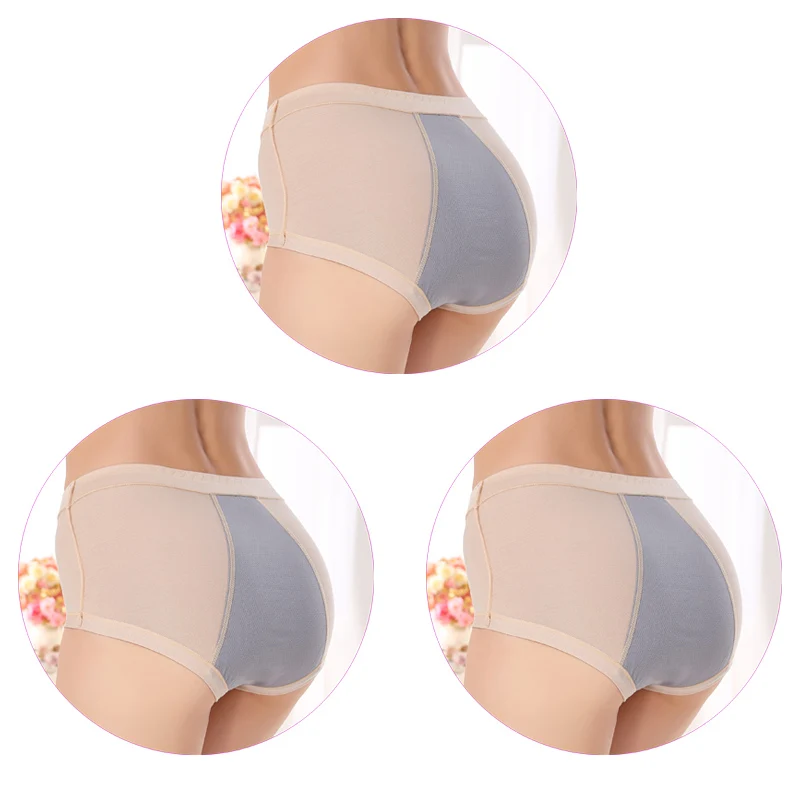 3 Pieces/Set Women Menstrual Panties High Waist Female Period Underwear Big Size Lengthen Physiological Leakproof Ladies Briefs - Цвет: 3Pcs-Apricot