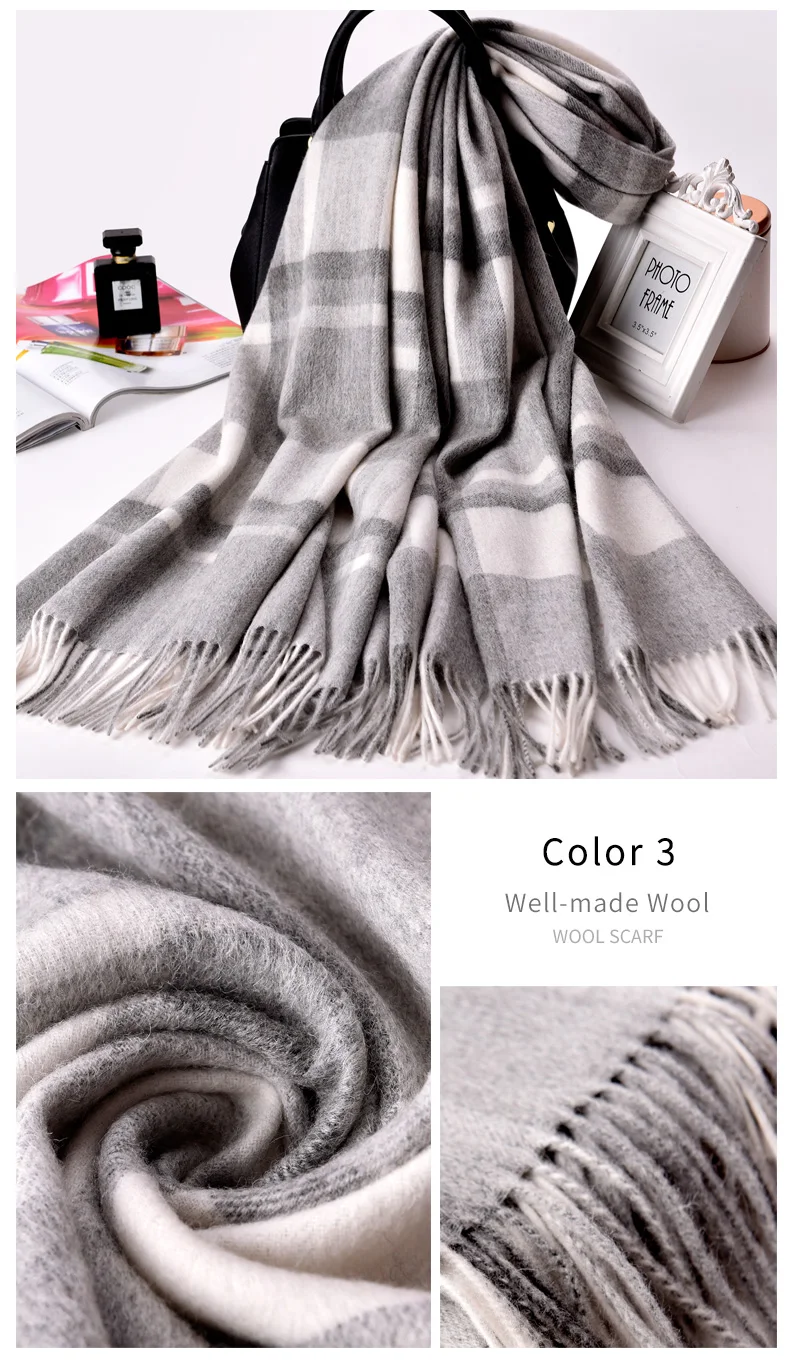 Клетчатый шерстяной шарф для женщин, зимний теплый толстый кашемировый шарф большого размера, шали и палантины для девушек,, роскошный брендовый шарф, длинный шарф-одеяло