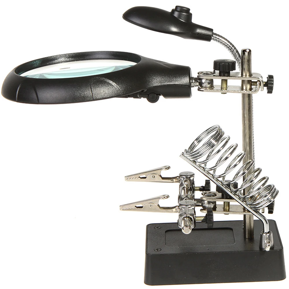 

Magnifier with LED Light 2.5X 7.5X 10X LED Light Magnifier Helping Hand Auxiliary Clamp Alligator Clip Stand Magnifying Glass
