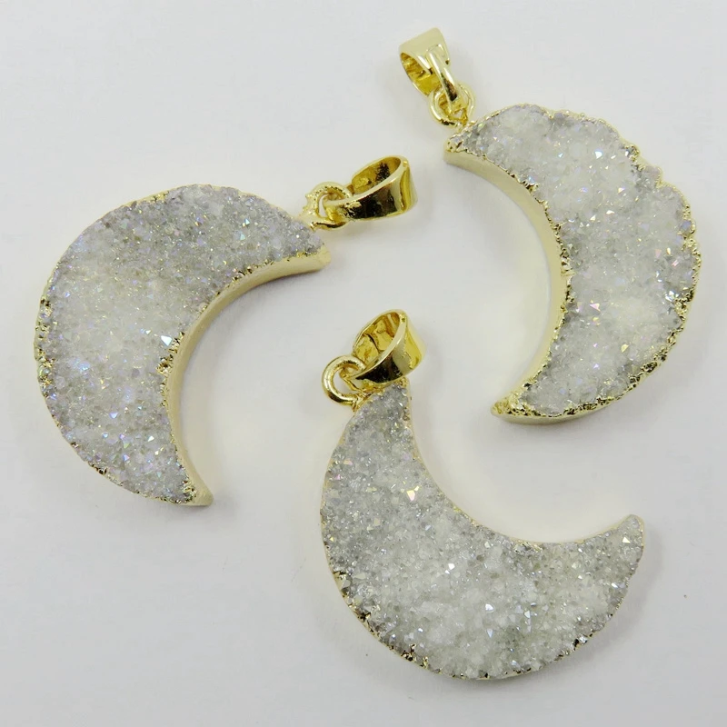 Золотой гальванический кулон HanKun AB цвет Луны кварц друг друга|druzy pendant|druzy quartz