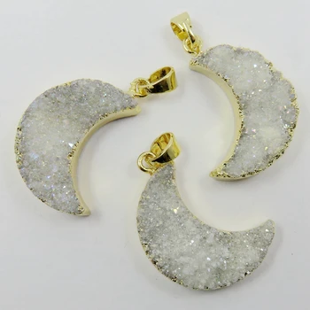 

HanKun Gold Electroplated AB Color Moon Quartz Drusy Druzy Pendant