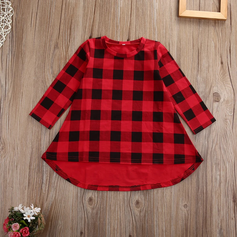 Newborn Infant Baby Girls Casual Cotton Long Sleeve O-Neck A-Line Knee-Length Plaid Dress Outfit girls party dress | Детская одежда и