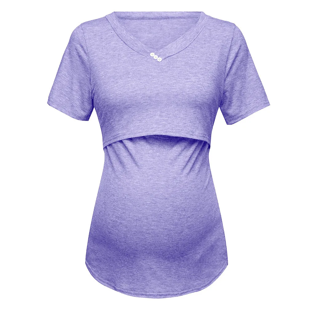 Женские топы чистого цвета с коротким рукавом для грудного вскармливания; Одежда для беременных; блузка для беременных; Одежда для беременных; HOOLER - Цвет: Purple