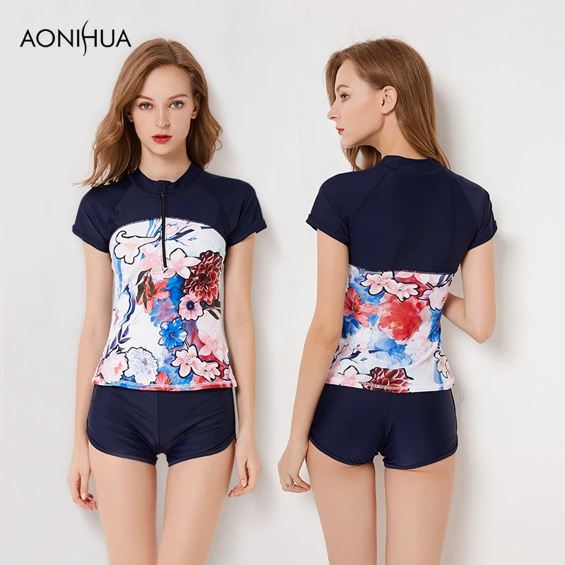 AONIHUA Two Piece Sport Swimsuits For Women High Waist Shorts Wetsuit