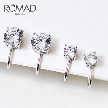 

ROMAD Small AAA CZ Zircon Silver Filled Tragus Earrings For Women Non Piercing Clip Earring Punk Ear Cuff Brincos Wedding R4