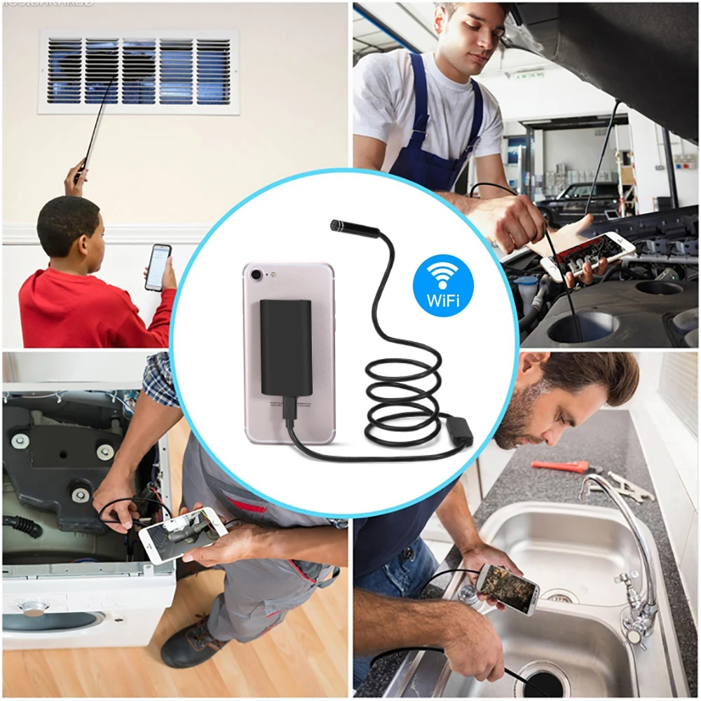 Chanseon New WIFI Endoscope Camera 8mm 8 LED HD 2.0MP 1M Mini Waterproof Wireless Borescope Camera For Android PC IOS Endoscope