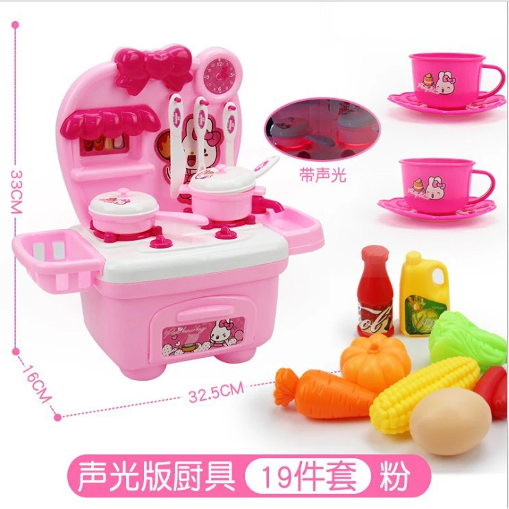Zhenwei Китти Кухня набор для детей PlaySet притворяться Ролевая игра игрушки кухонная посуда миниатюрная Еда Кухня набор для детей развивающие игрушки - Цвет: 19 Pcs Pink