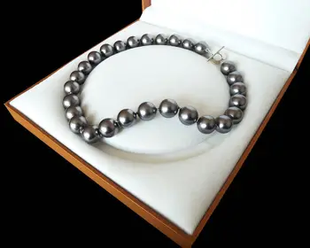 

Rare Huge 12mm Genuine South Sea Black Shell Pearl Necklace Heart Clasp 18''