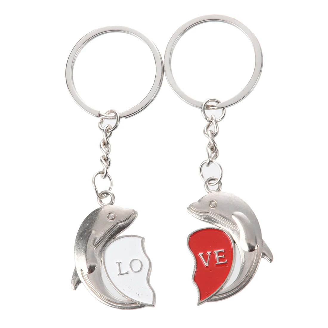 

2 Pcs Couple Dolphin Keychain Love Heart Key Chain