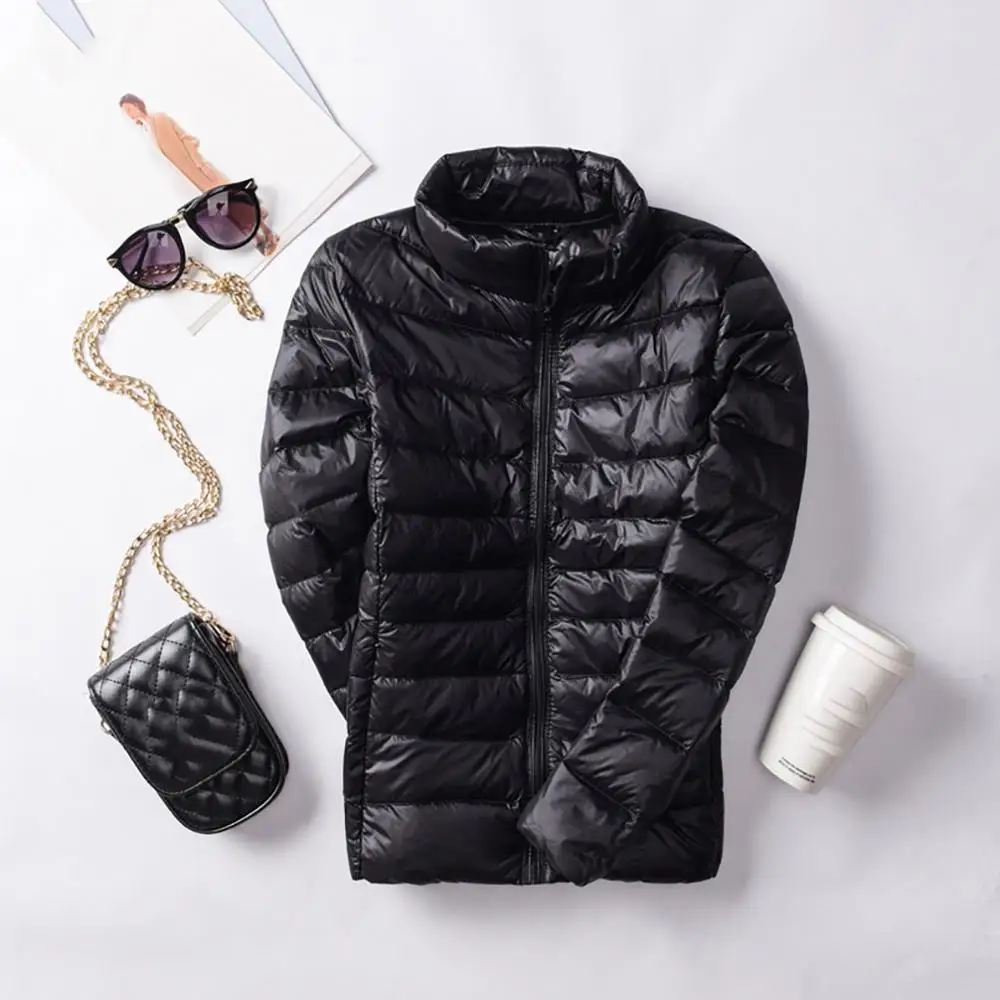 5XL 6XL 7XL Женское зимнее пальто новая мода 90% белый утиный пух куртка Сверхлегкий портативный тонкий теплый жакет пальто парка размера плюс - Цвет: Black