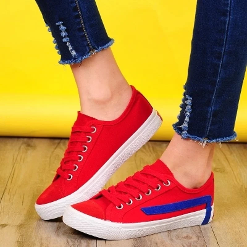 

2018 new women's fashion lace casual canvas shoes candy color denim flat canvas