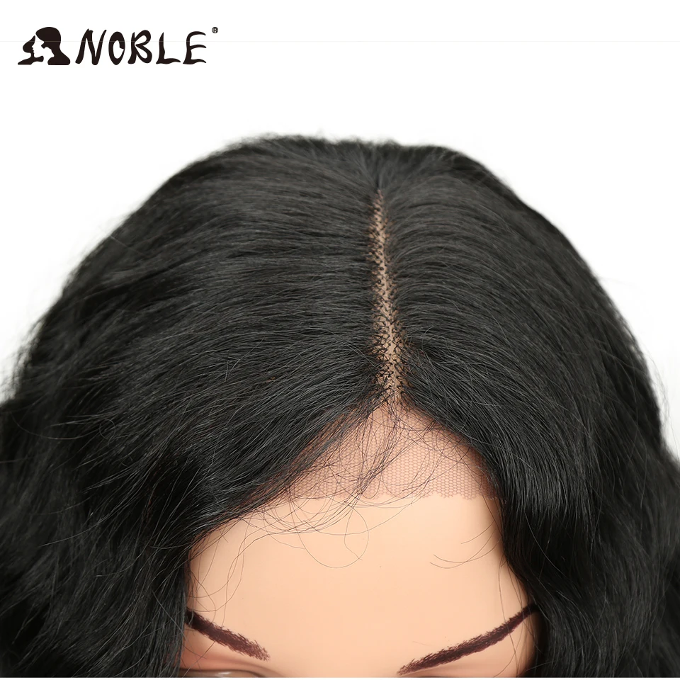 Noble Long Black Wig Deep Wave High Temperature Fiber Middle Part 30 Inch 150% Heavy Density Lace Front Synthetic Wigs For Women