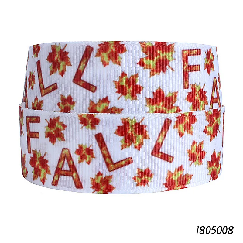 

FLRA Ribbon (50 yards/lot) Fall days heat transfer printed maple leaf patterns for hair bows