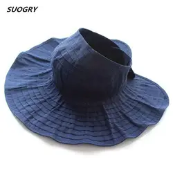 Лето родитель-ребенок складной пустой Топ Sun Hat Для женщин Roll Up Шапки пляж Широкий Большой Брим дети холст шапки защита от солнца