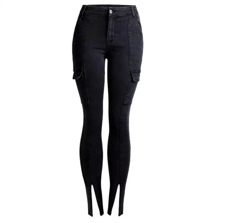 Женские повседневные узкие джинсы с завышенной талией черные брюки карго S/3Xl Большие размеры Длина по щиколотку карманные брюки K1026 - Цвет: black