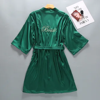 

Sexy Silk Rayon Mini Robe Bride Bridesmaid Wedding Robes Embroidery Satin Kimono Bath Gown Intimate Lingerie Nightgown NR104