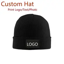 Индивидуальная Вязаная Шапка-бини, Теплая Зимняя кепка с принтом логотипа/текста/фото
