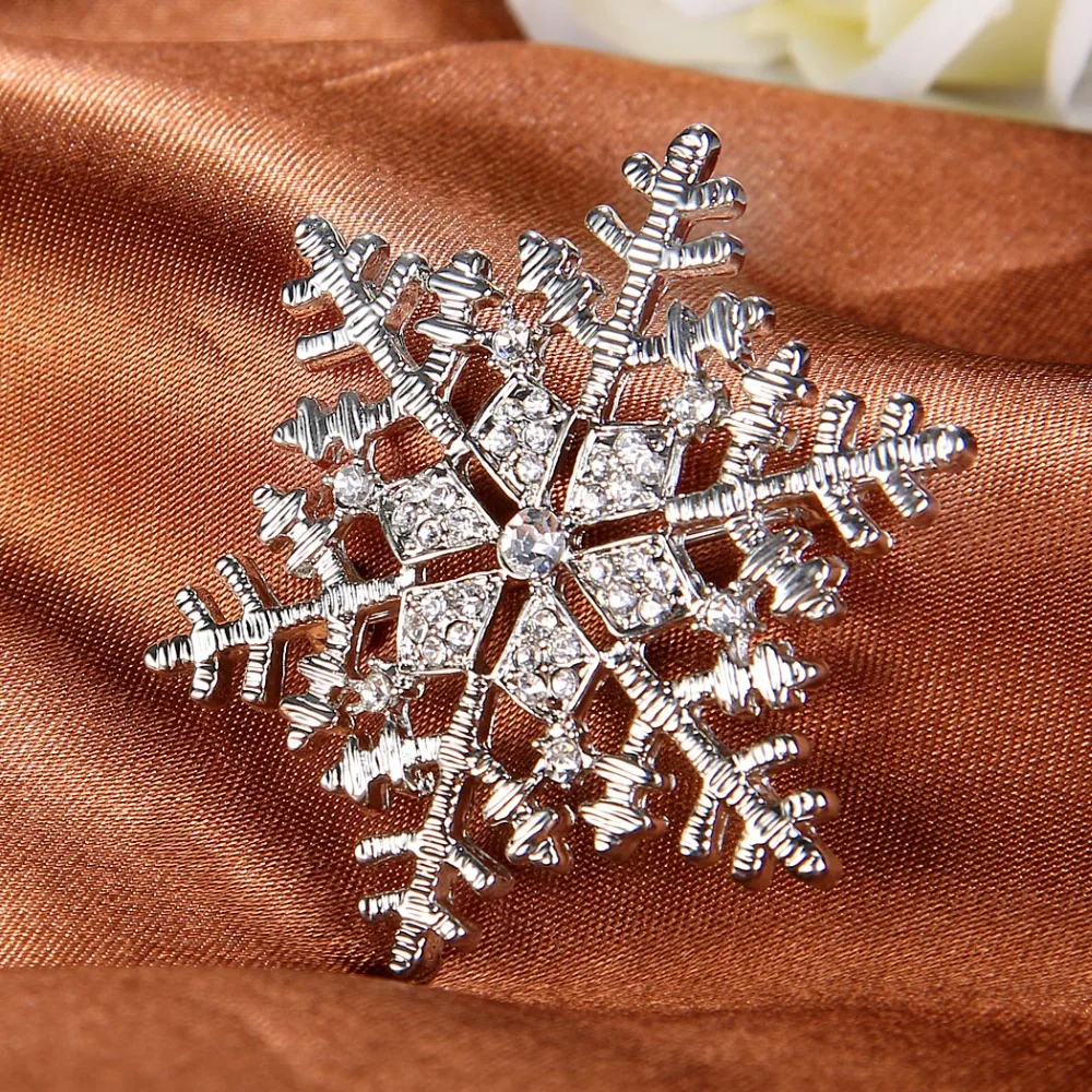 Bella Fashion Snowflake Rhinestone Brooch Pins Clear Austrian Crystal