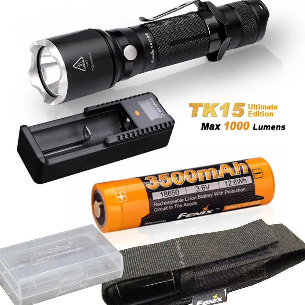 

Fenix TK15UE (Ultimate) 2016 CREE LED 1000 Lumen tactical Flashlight with Fenix ARB-L18-3500 battery, ARE-X1+ charger