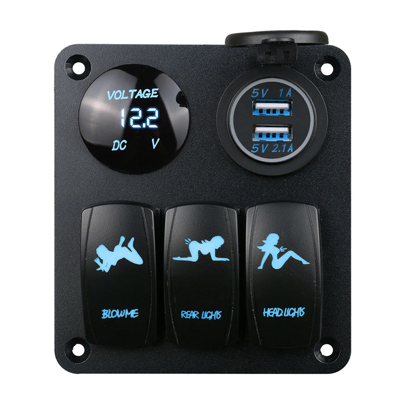 

12V/24V Car Boat 3 Gang Dual USB Voltmeter Switch Panel Breaker LED Charger
