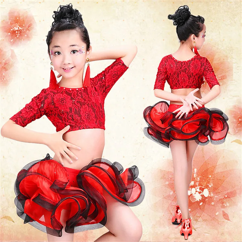 

child kid children professional latin dance dress for girls flamengo rumba costume ballroom dancing dresses kids tango dresses