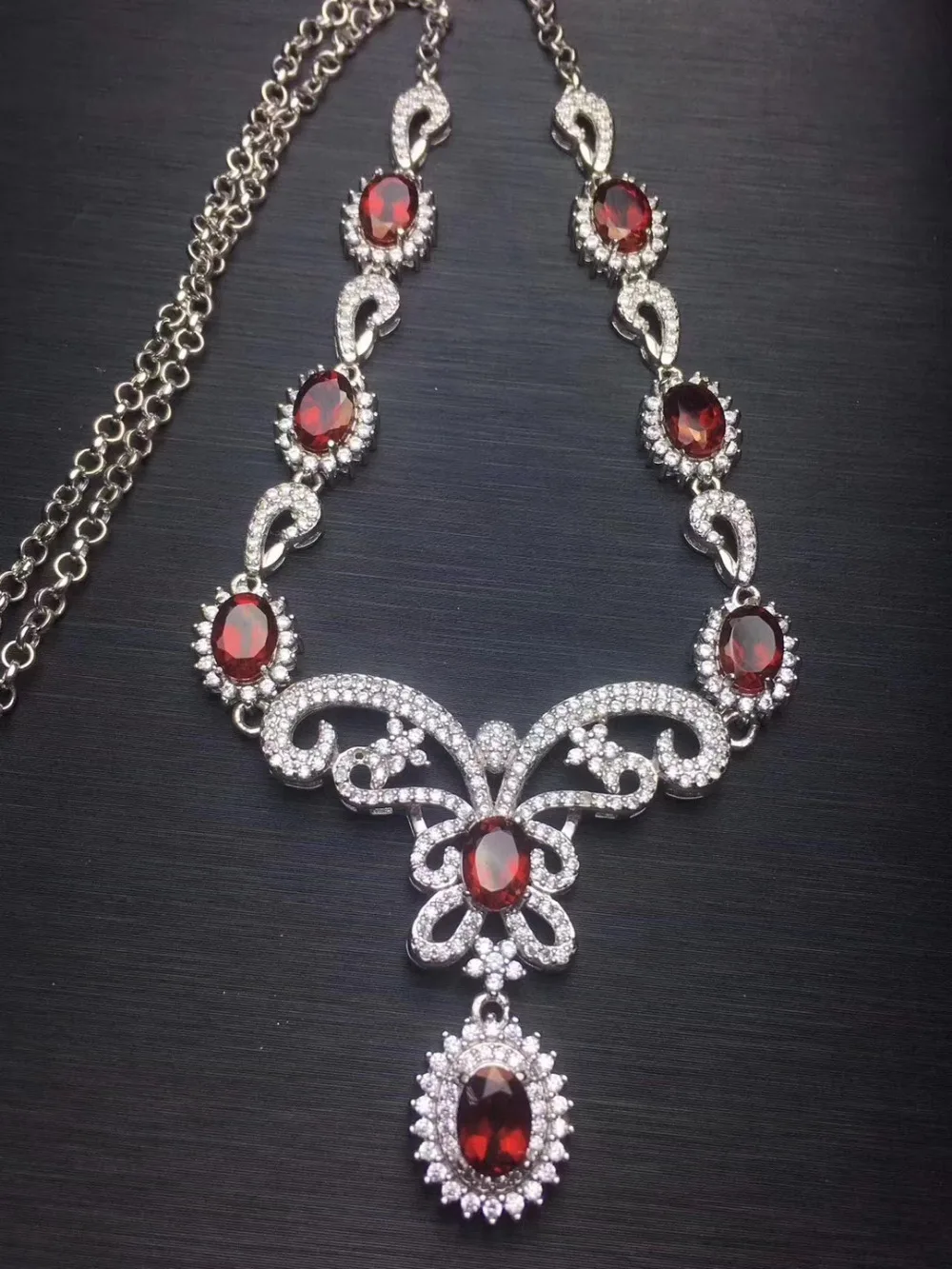  Collier pendentif en grenat rouge naturel S925 argent collier de pierres précieuses naturelles bijo