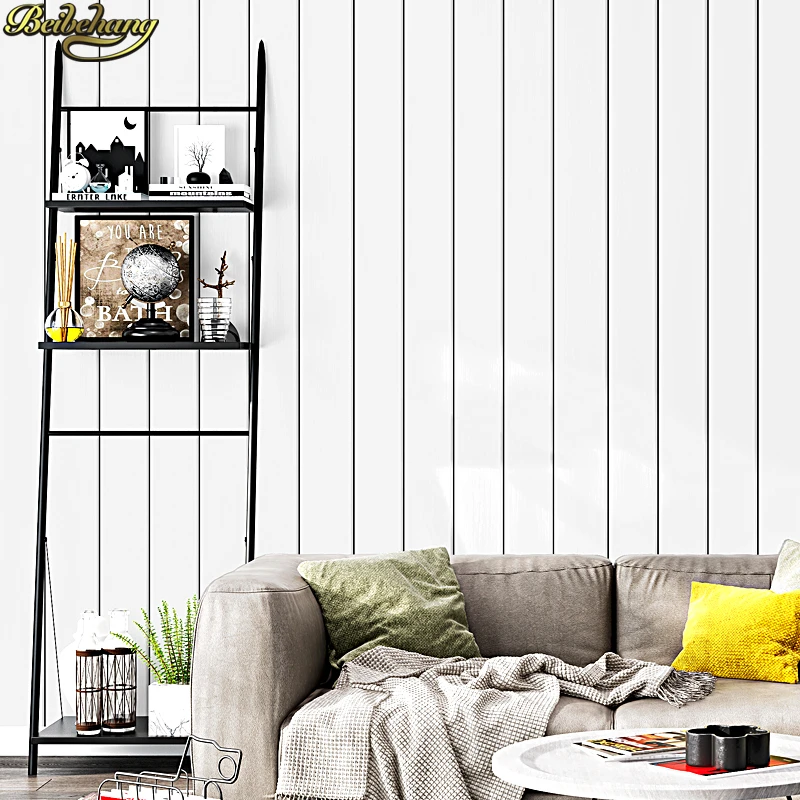 beibehang Nordic style wallpaper white wood grain imitation wood black and white vertical stripes background papel de parede