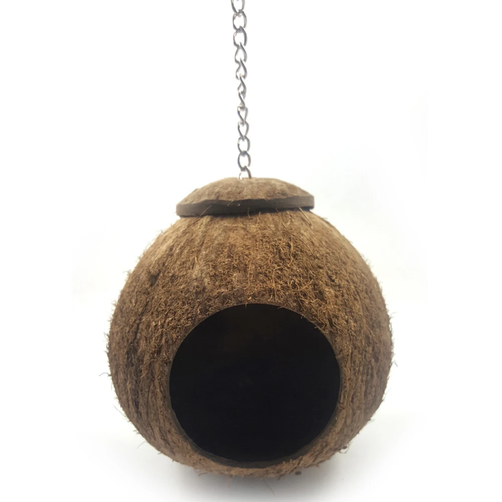 Natural Coconut Shell Bird Nest House Hut Cage With Hanging Lanyard Feeder Pet Parrot Finches Sparrows Parakeet - Цена: 