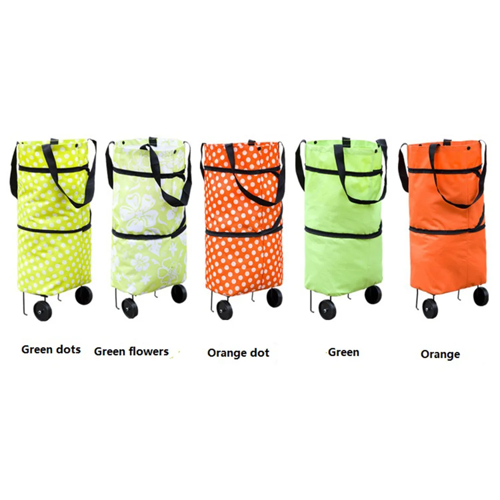 

Portable Shopping Bag Reusable Foldable Supermarket Trolley Tote Bags Cart Basket With Wheels Food Storage Pouch Organizer