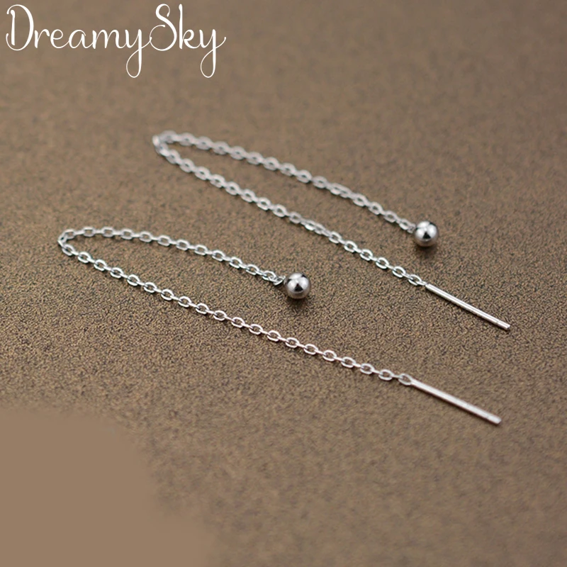 

DreamySky Brand Ear Silver 925 Jewelry Wholesale 925 Sterling Silver Long Beads Earrings For Women Ladies Gifts femme Pendientes