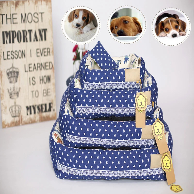 Best Pet dog Puppy Bed Printing Lace Cute Pet Sofa Dog Beds Waterproof Bottom Soft Fleece Warm Cat Bed House for small mindim cat dog