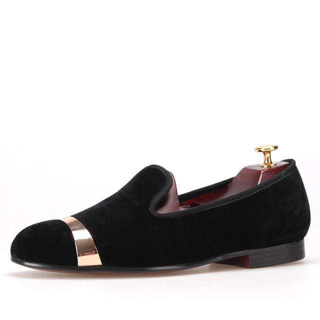 2017 Velvet men loafers with copper buckle smoking slipper