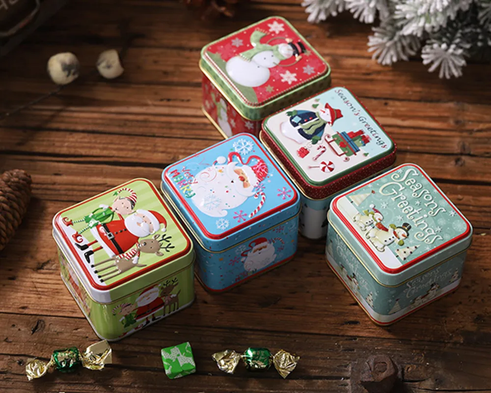 Christmas Gifts Box Package Tin Candy Box Noel Dragee Cookies Biscuit Case Container Christmas Decoration for Home Accessories