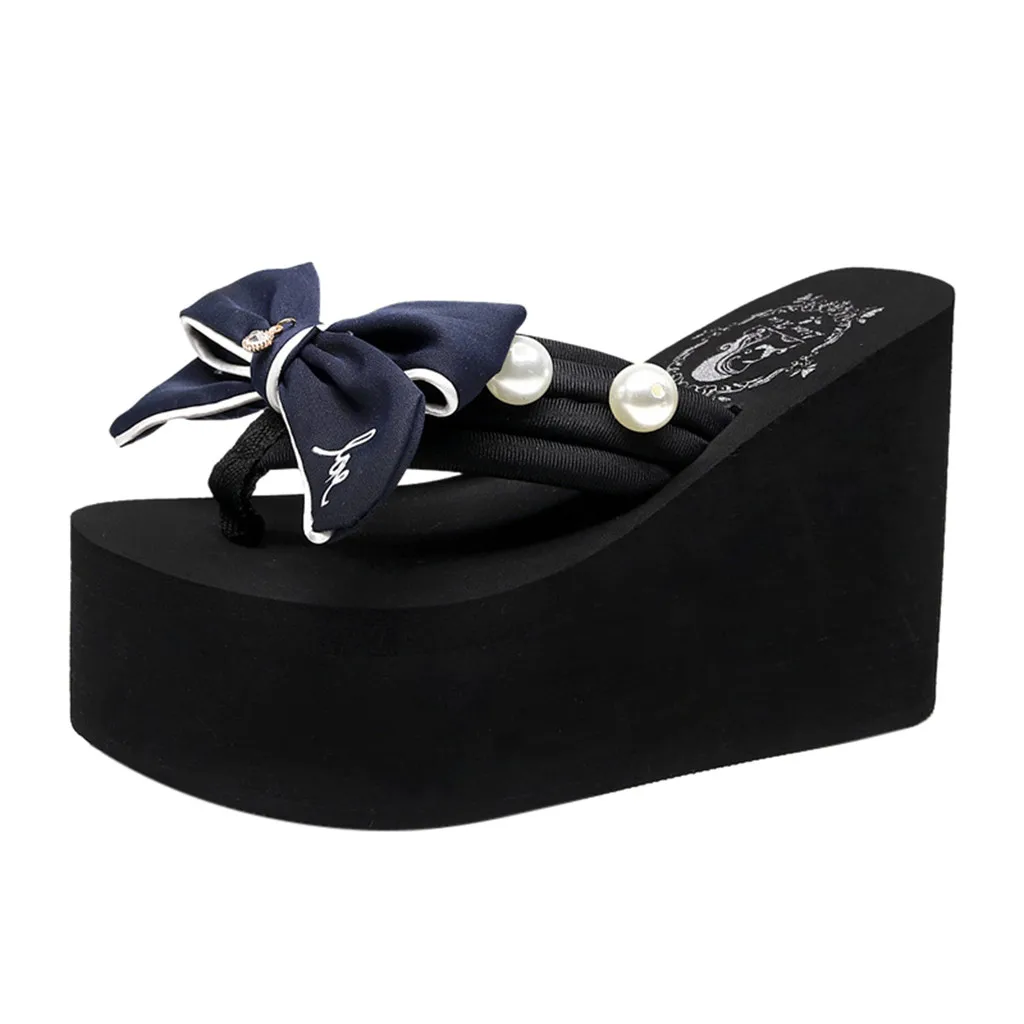 Women High Heel Peep Toe Ladies Girls Pearl Bowknot Wedges Flip Flops Sandals Slippers Beach Shoes босоножки женские#22037 |