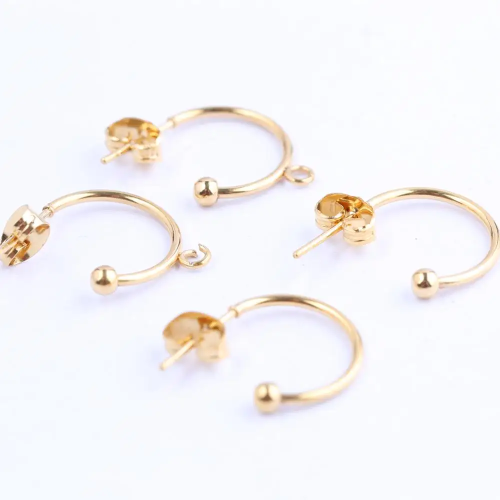 

onwear 6pcs Gold Plated post earrings connector with loop diy stainless steel jewelry making accessories