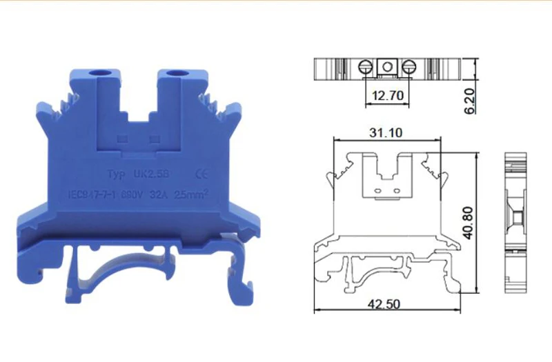 5 шт. синий UK2.5B din-рейка Универсальный клеммный блок s винт тип провода кабель электрический клеммный блок разъем медь UK-2.5B 32A