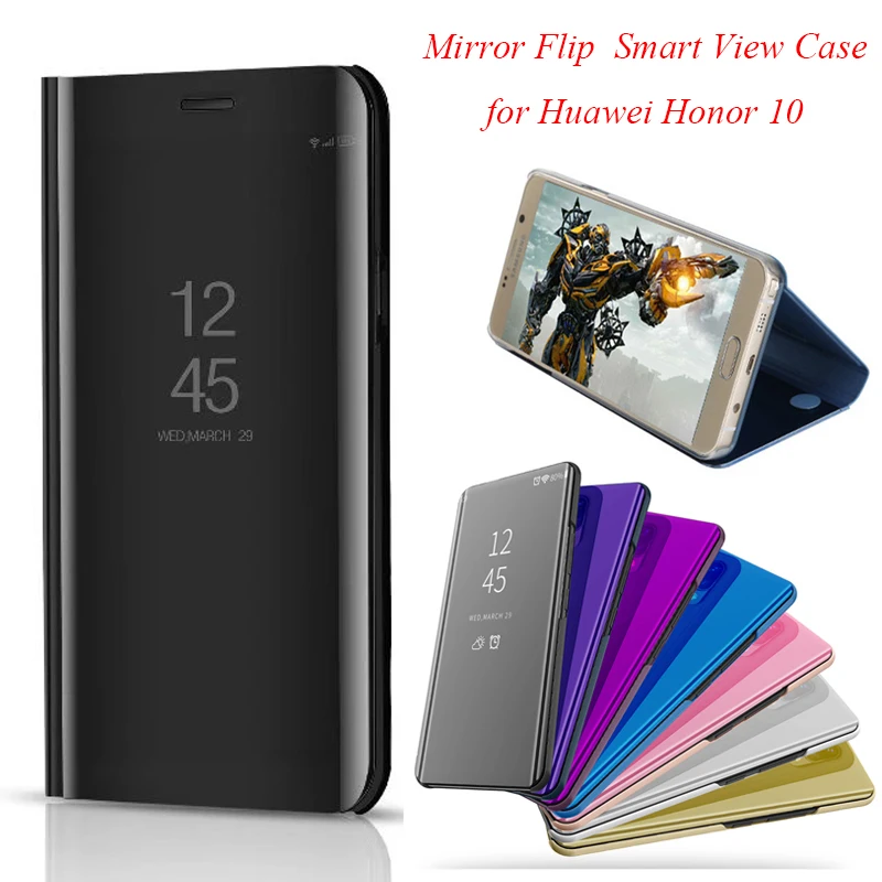 Honor10 Smart Flip Stand Mirror Case For Huawei Honor 10 Case Clear View PU Leather Cover For Huawei Honor 10 Case Cover
