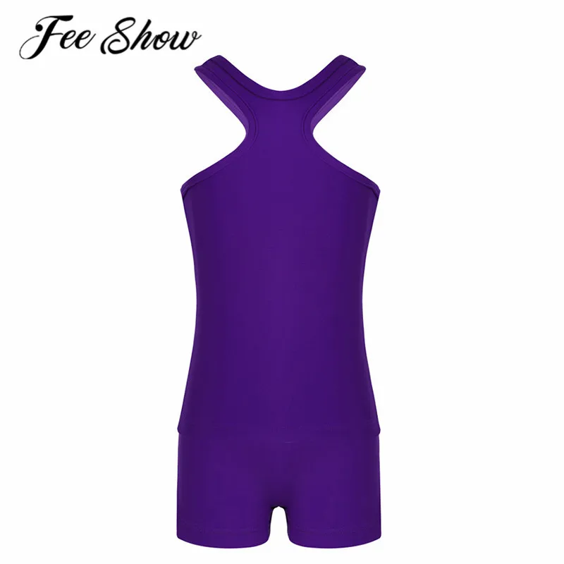 

FEESHOW Kids Children Ballet Leotard Solid Gymnastics Shorts with Crop Tops Suits Bodysuit Sets for Girls Gym Fitness Clothing